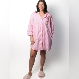 BON I ARTIS LONG SHIRT PRINK STRIPED  PYJAMAS WITH EMBROIDERY SZ SMALL